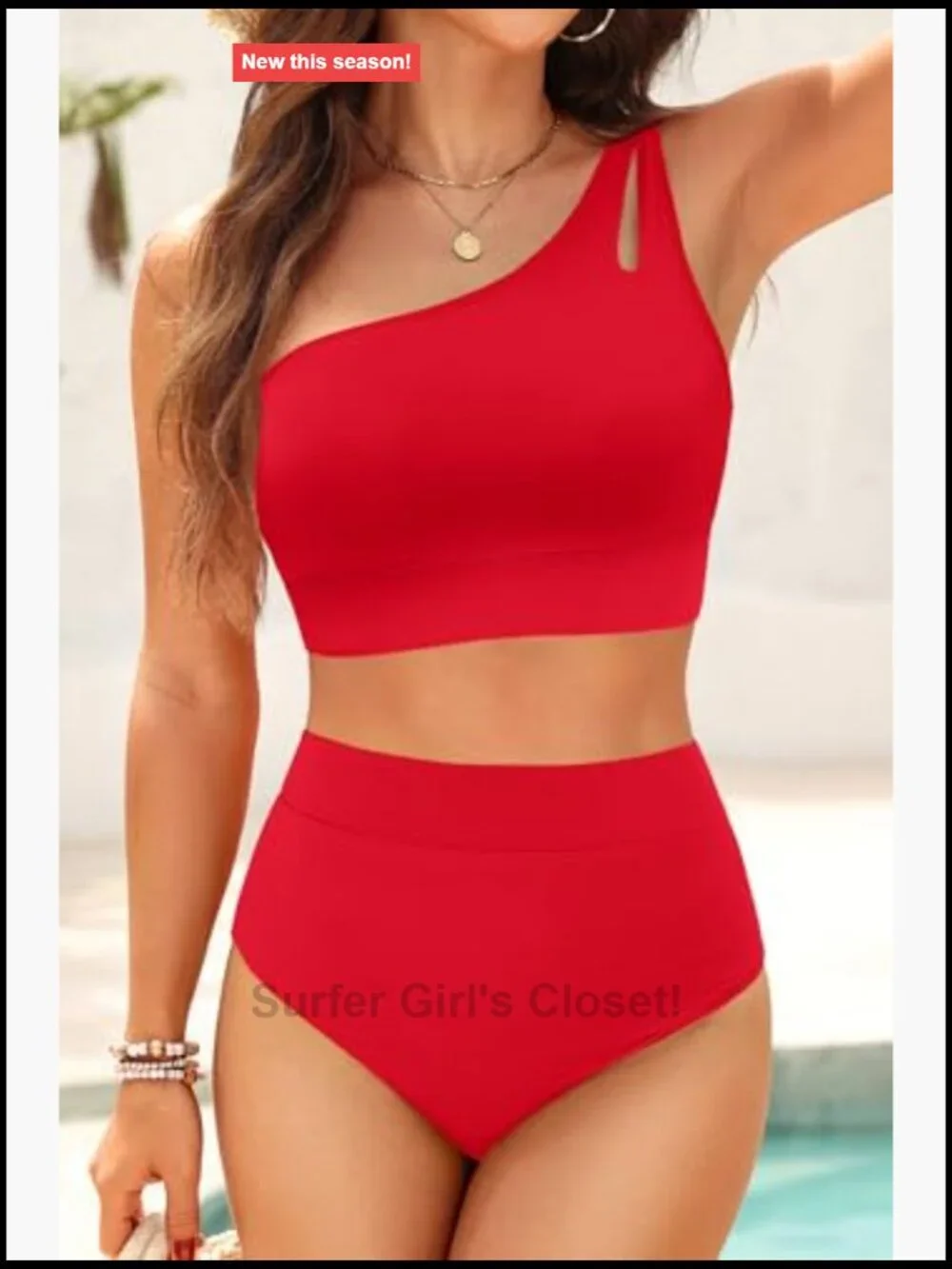 One Shoulder High Waisted Bikini Set Tummy Control Full Coverage Swimwear